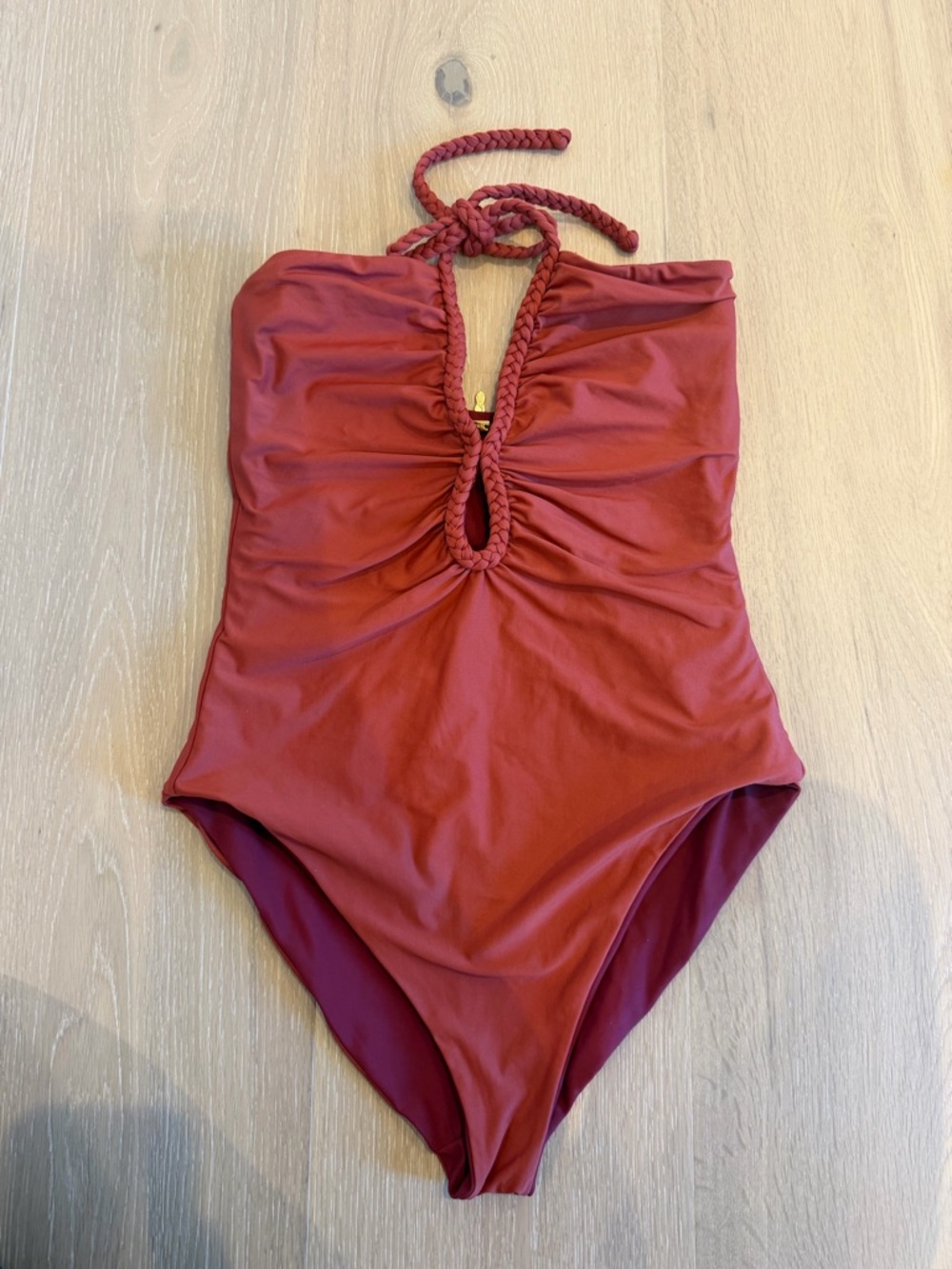 Braided Halter One-Piece Swimsuit in Brick Red